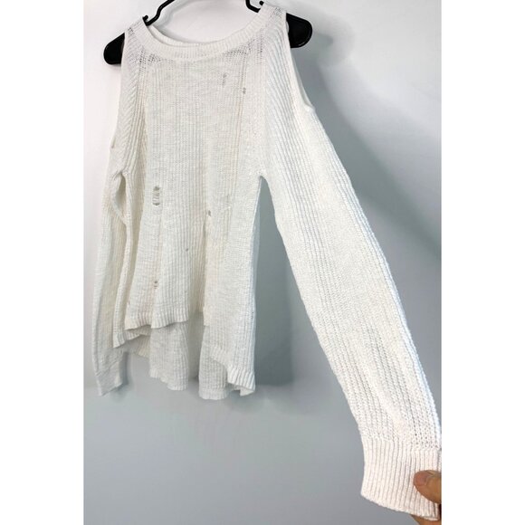 BP Brass Plum White Distressed White Knit Sweater Cold Shoulder  XS/S EUC 7417 - Picture 7 of 7